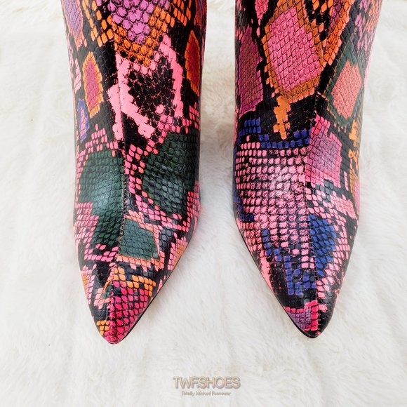 Hot Pink Multi 4" Chunky High Heel Ankle Boots - Picture 5 of 11